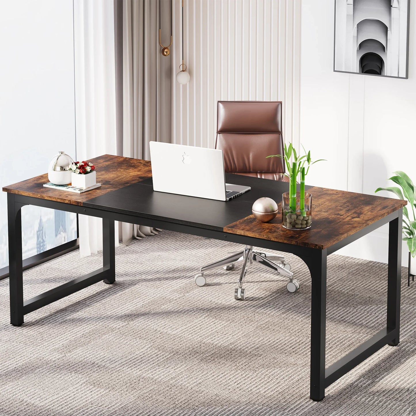Modern Large Computer Desk – Spacious Home Office Writing Desk, Study Table & Workstation for Laptop, PC & Gaming, Heavy-Duty Office Furniture