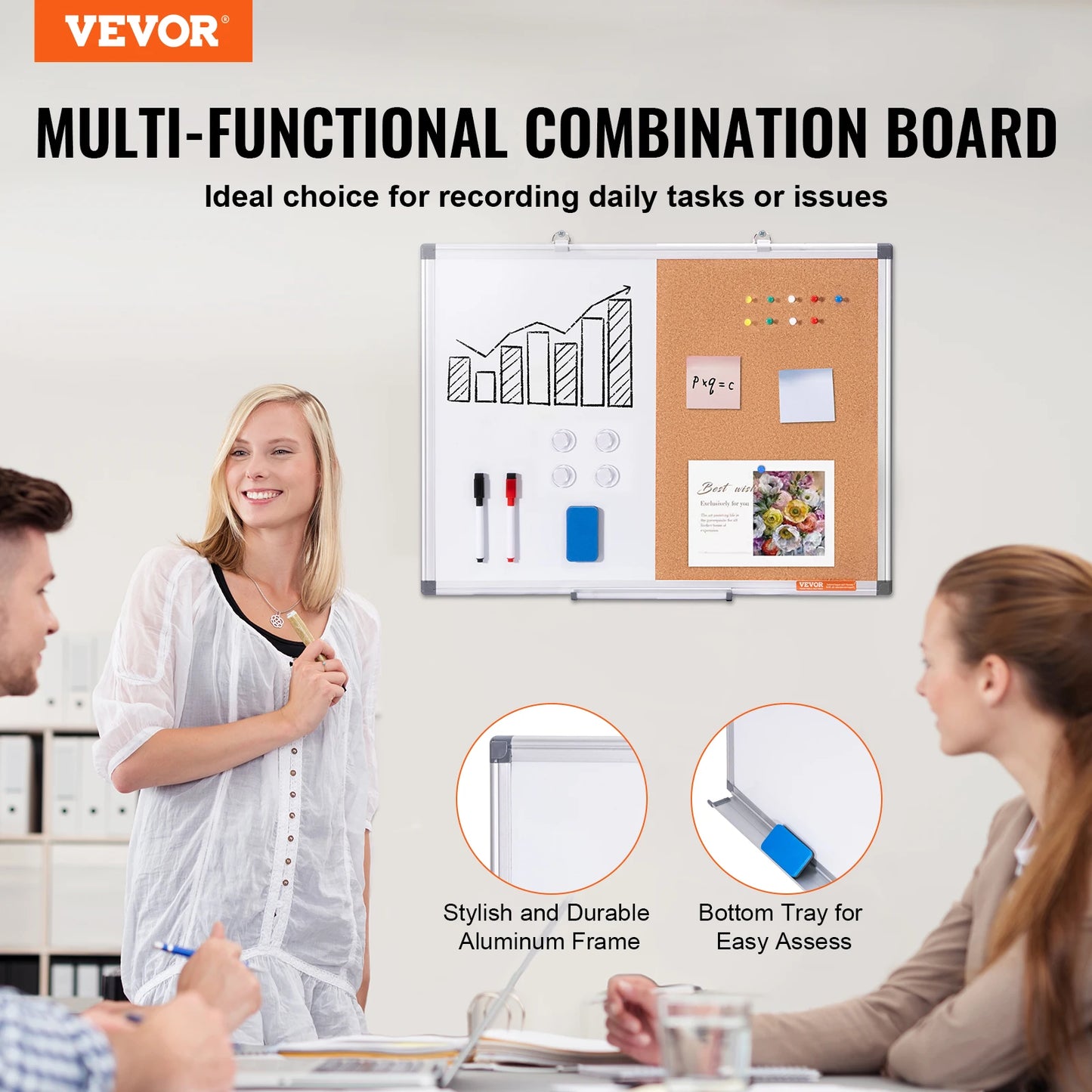 SucceBuy 2-in-1 Magnetic Whiteboard & Corkboard