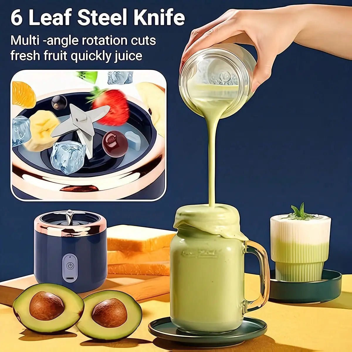 Powerful Portable Blender Juicer with Cup – Smoothie Maker for Fruits & Veggies, Gym & Travel Essential