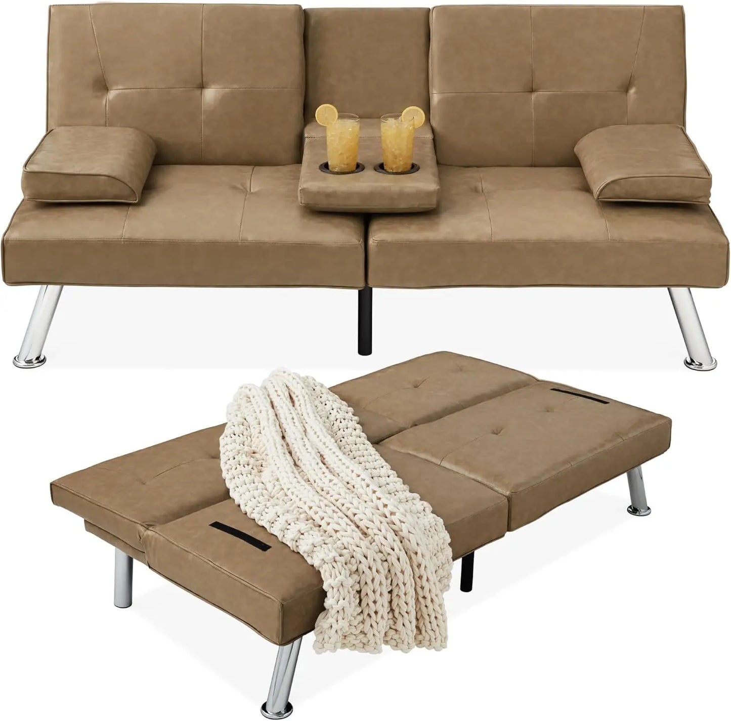 Faux Leather Convertible Futon Sofa Bed