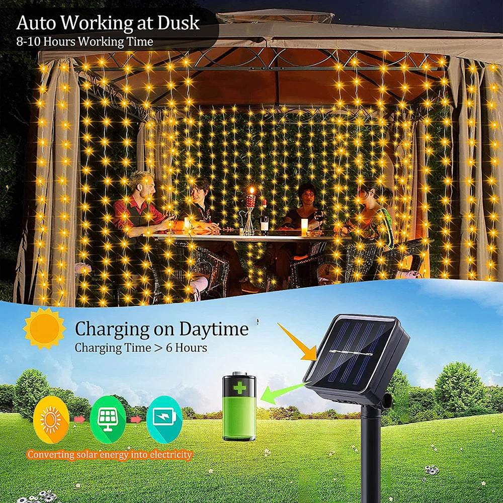 300LED Solar Curtain String Lights Outdoor