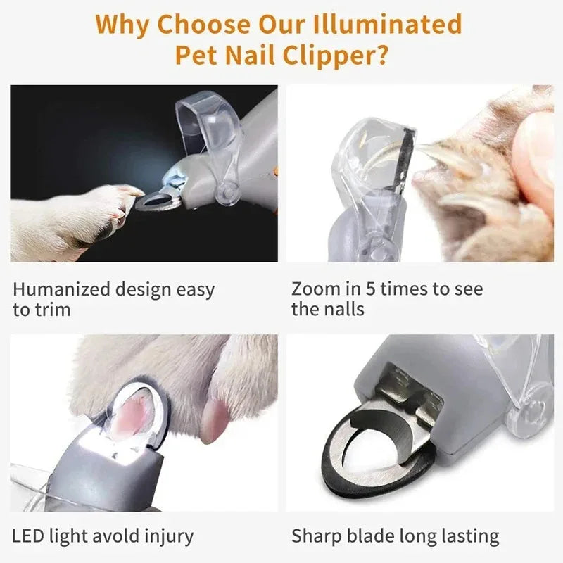 LED Pet Nail Clippers with Light – Safe Dog & Cat Nail Trimmer Scissors for Grooming, Precision Claw Care Tool with Built-In LED for Easy Pet Maintenance