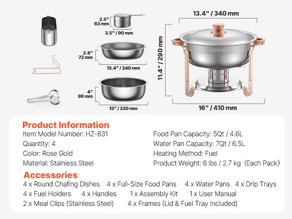 4 Pack Stainless Steel Chafing Dish Buffet Set – Full Size Catering Food Warmers & Servers for Parties, Banquets, Weddings & Events