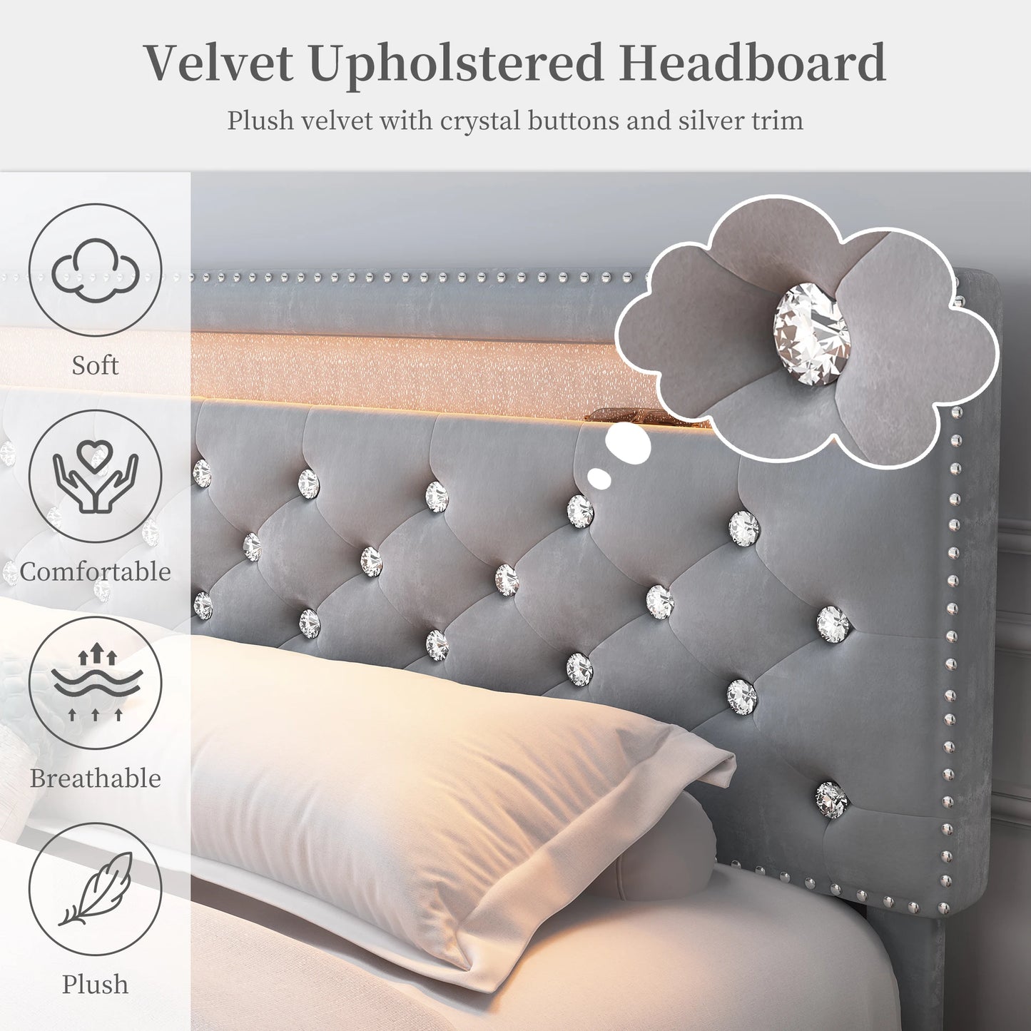 Full LED Bed Frame with 2 Drawers,