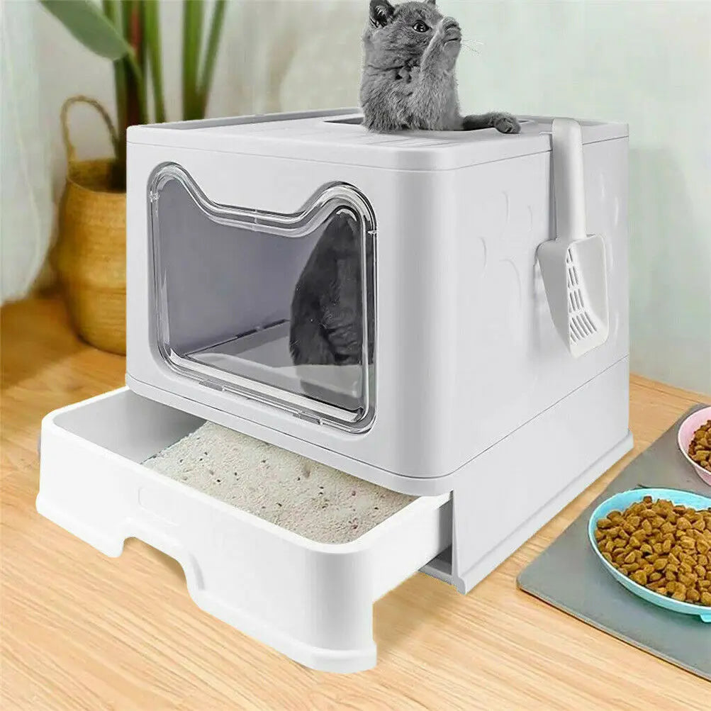 Foldable Covered Cat Litter Box with Scoop