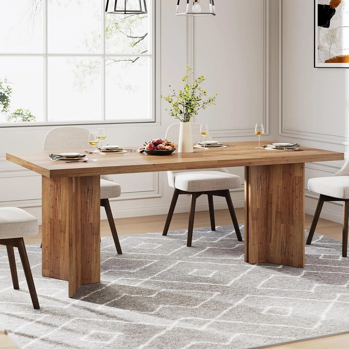 63-Inch Farmhouse Dining Table for 4–6 People – Large Rectangular Kitchen & Dining Room Table, Modern Rustic Wooden Dining Table for Home, Living Room & Breakfast Nook