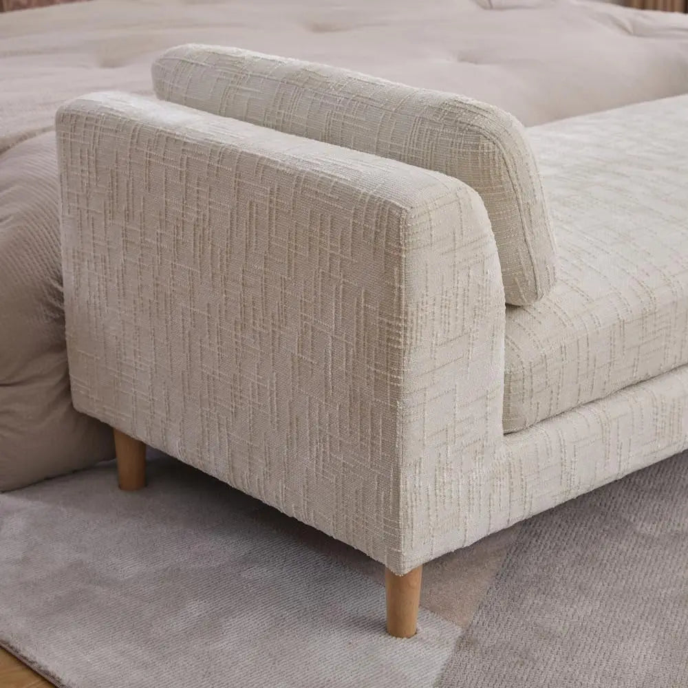 83.1” Modern Upholstered End of Bed Bench with Armrests – Chenille Chaise Lounge Bench with 2 Bolster Pillows, Bedroom Bench Seating for Bedroom, Living Room & Entryway