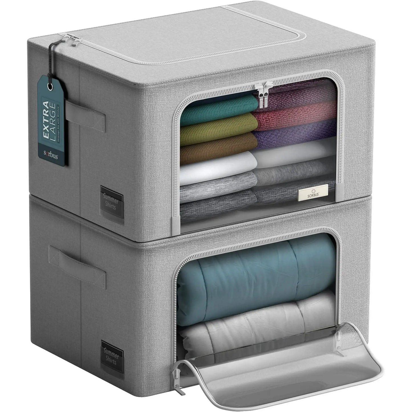 Collapsible Stackable Storage Bins with Clear Window