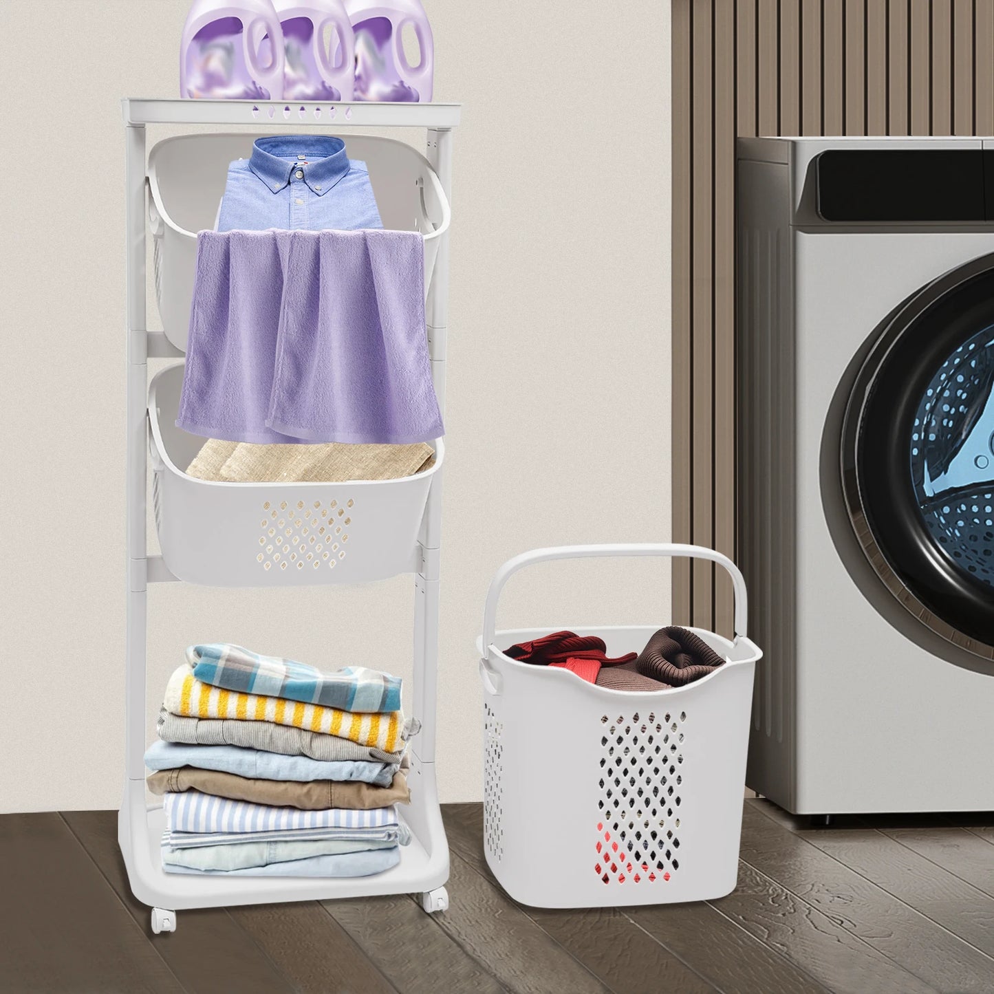 Large White Laundry Hamper Clothes Basket Organizer