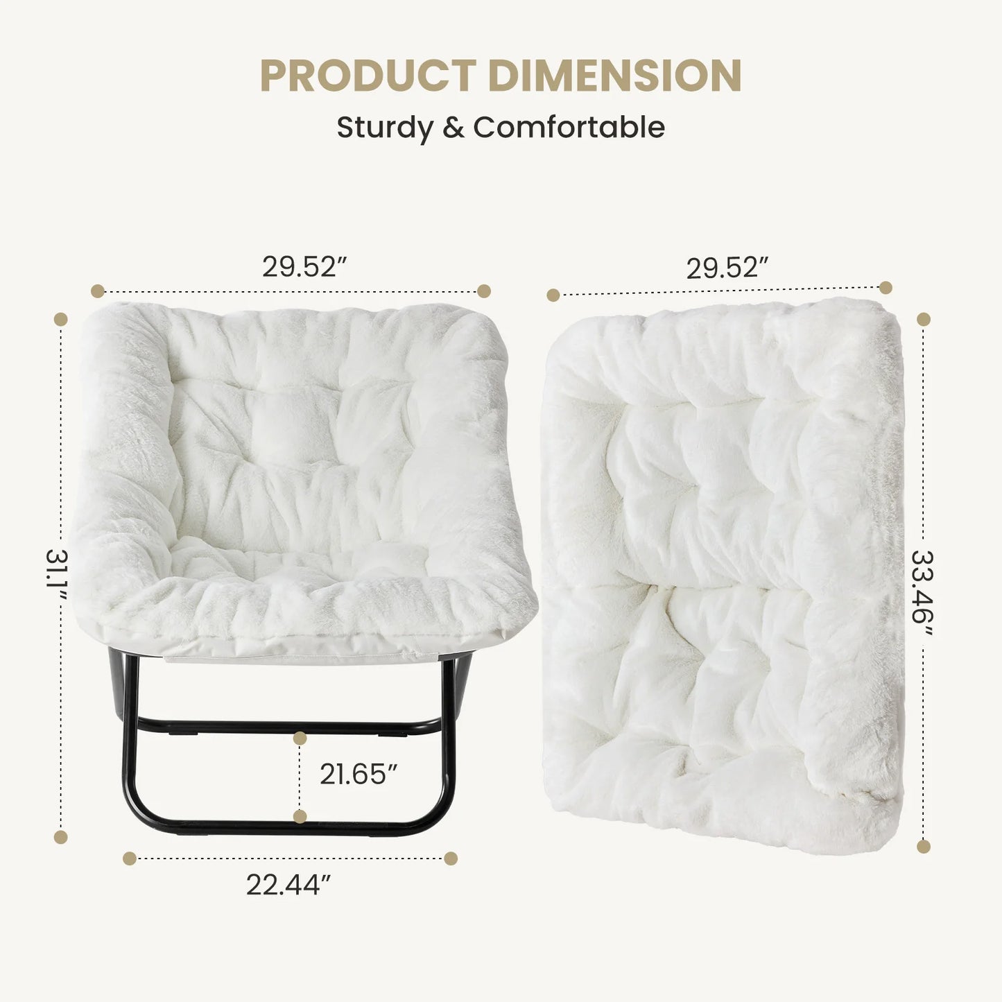 JHK 28 Inch Cozy Saucer Chair Faux Fur Folding Lounge Chair Padded Seat Metal Frame Reading Chair for Bedroom Living Room