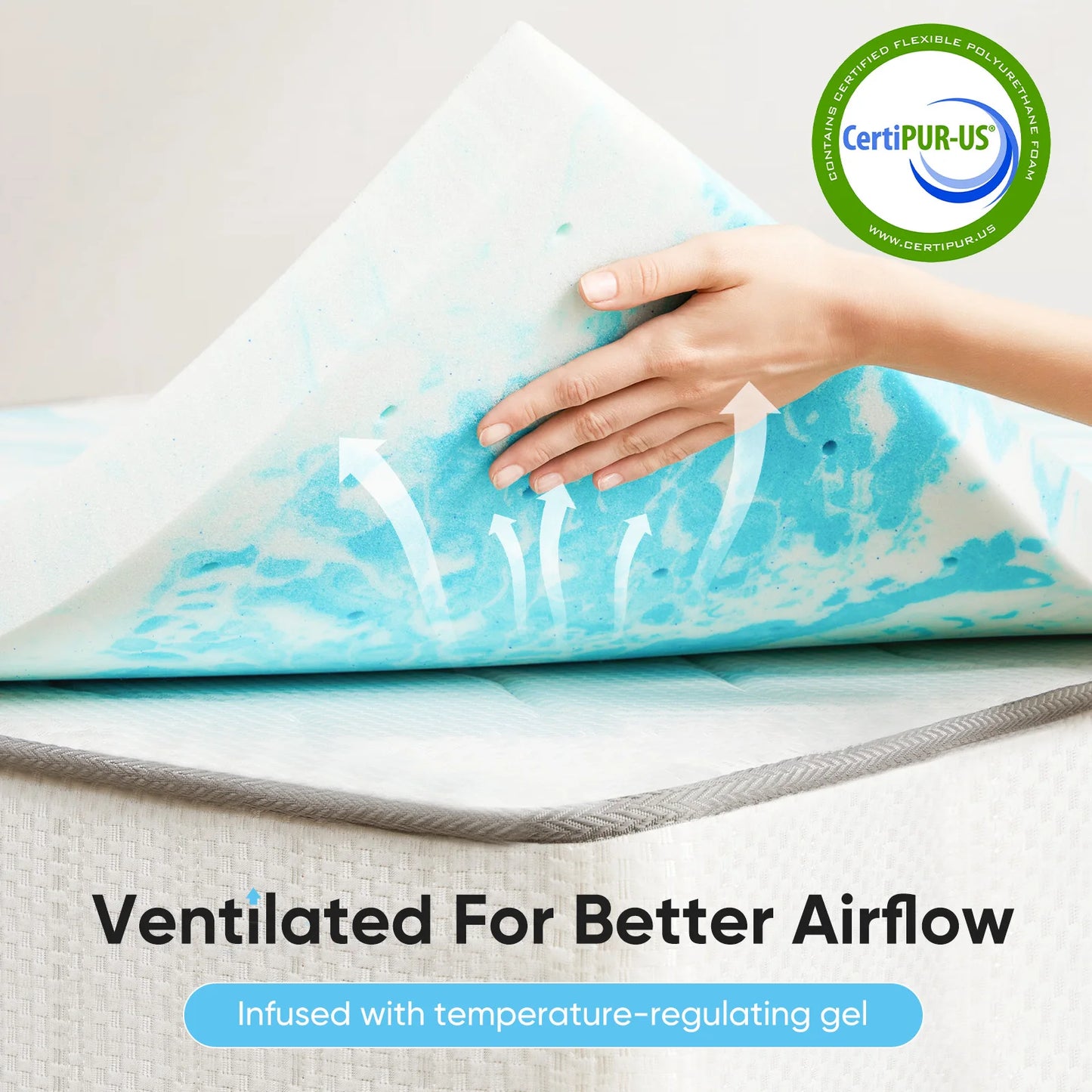 JHK 2–3 Inch Gel Memory Foam Mattress Topper Full Size Cooling Breathable Bed Topper for Bedroom Dorm School