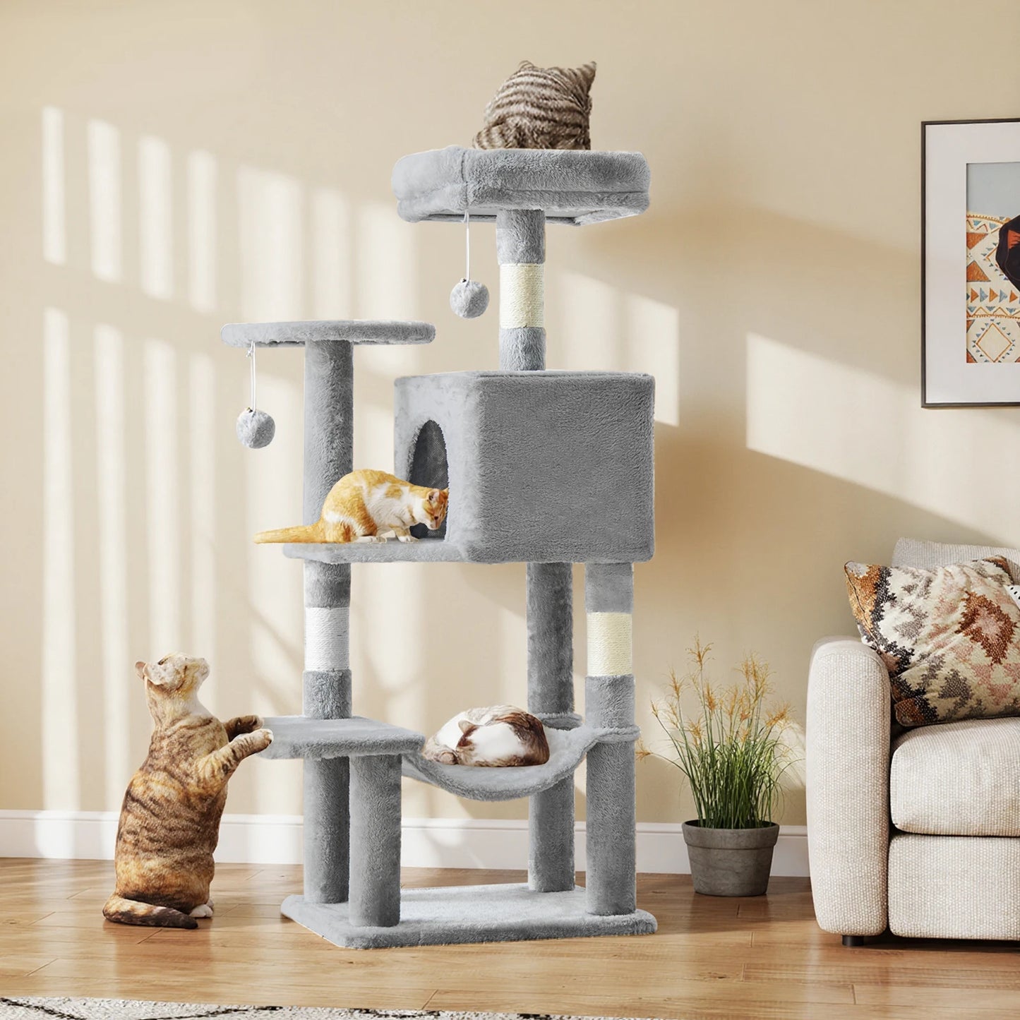 JHK 44-Inch Cat Tree for Indoor Cats – Multi-Level Climbing Tower with Sisal Scratching Posts & Stable Pet House