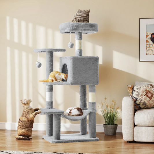 JHK 44-Inch Cat Tree for Indoor Cats – Multi-Level Climbing Tower with Sisal Scratching Posts & Stable Pet House
