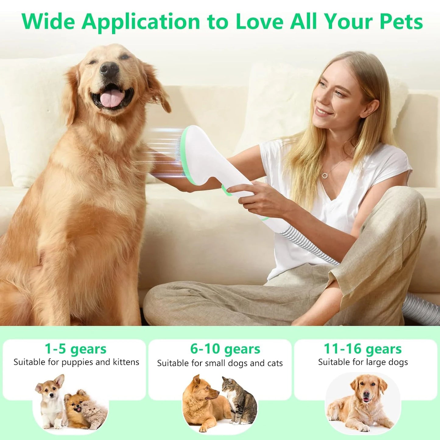 Pet Grooming Vacuum Kit 2L Quiet Dog Hair Trimmer with 5 Professional Grooming Tools