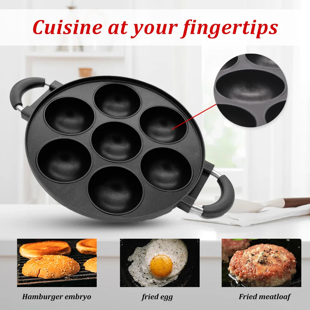 7-Hole Cast Iron Omelette Cake Pan