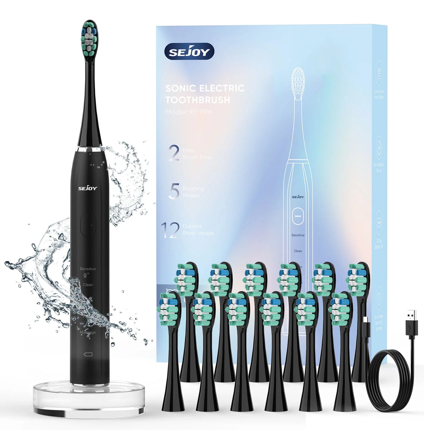 Sejoy Rechargeable Sonic Toothbrush 5 Cleaning Modes