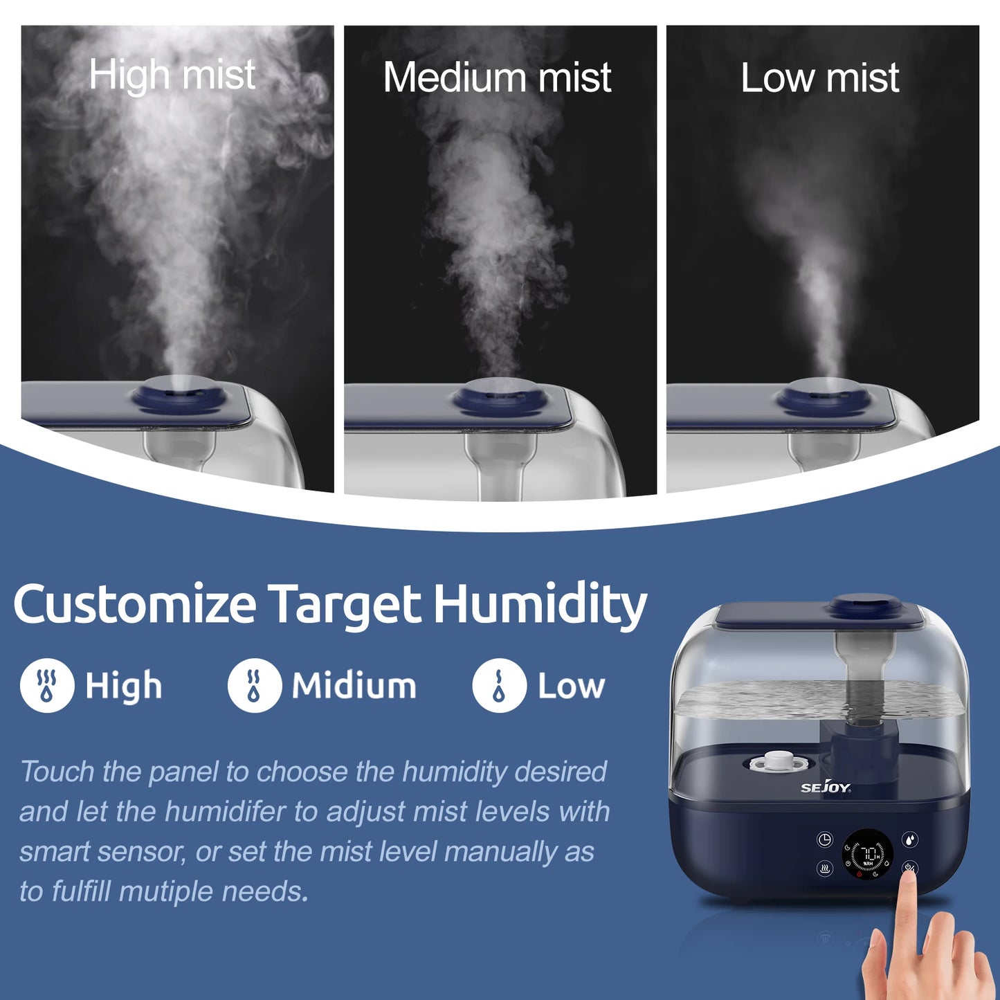 Sejoy 5L Ultrasonic Cool Mist Bedroom Humidifier