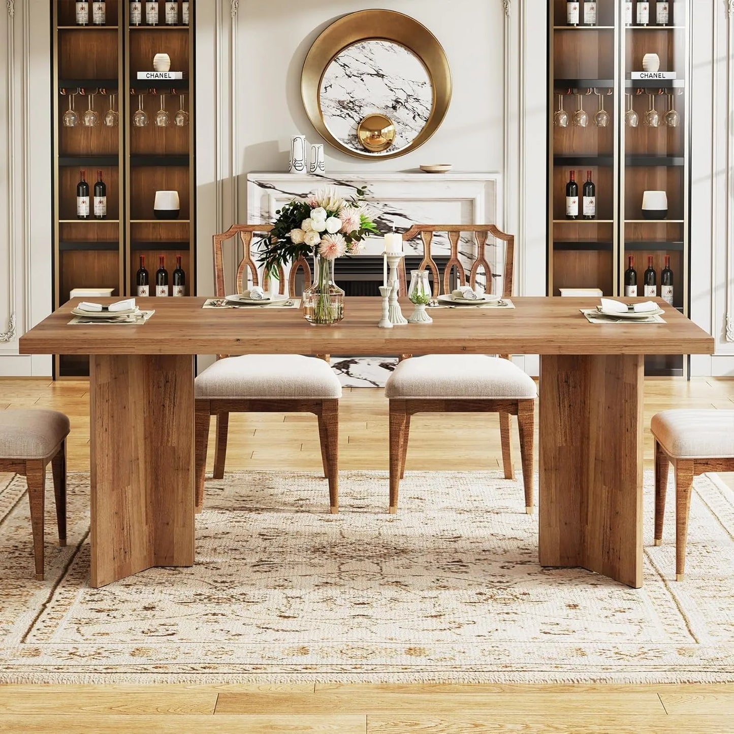 63-Inch Farmhouse Dining Table for 4–6 People – Large Rectangular Kitchen & Dining Room Table, Modern Rustic Wooden Dining Table for Home, Living Room & Breakfast Nook